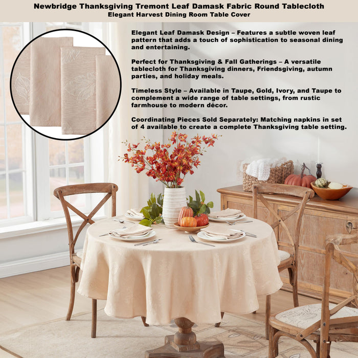 Tremont Leaf Damask Fabric Tablecloth & Napkins, Soil Resistant, Easy Care