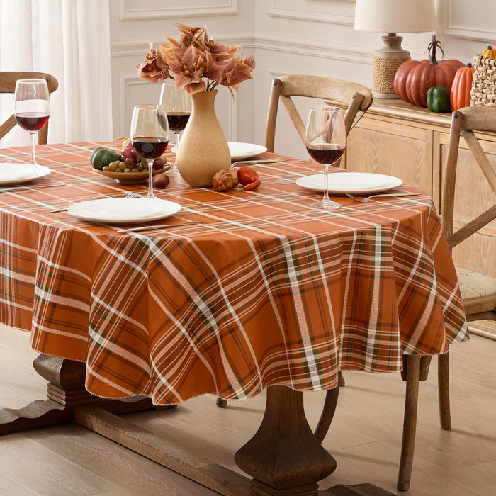 Pocono Plaid Rust and Sage Vinyl Tablecloth with Flannel Backing by Newbridge