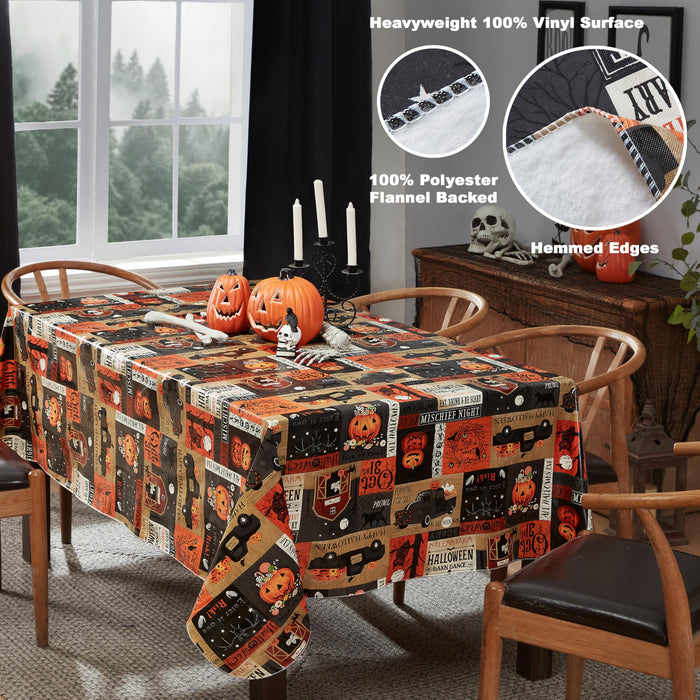 Rustic Spooky Farm Halloween Vinyl Tablecloth with Flannel Backing by Newbridge