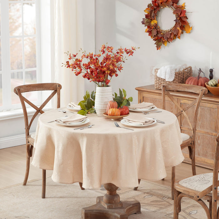 Tremont Leaf Damask Fabric Tablecloth & Napkins, Soil Resistant, Easy Care