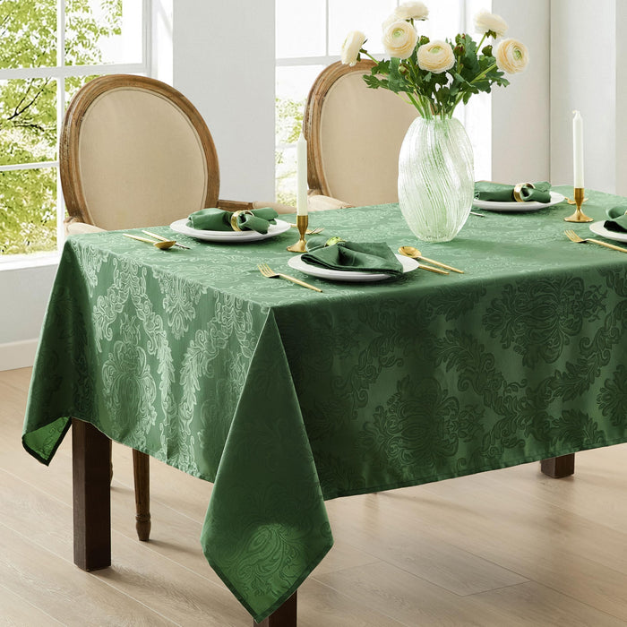 Newbridge Barcelona Luxury Damask Fabric Tablecloth, 100% Polyester, No Iron, Soil Resistant Holiday Tablecloths and Napkins