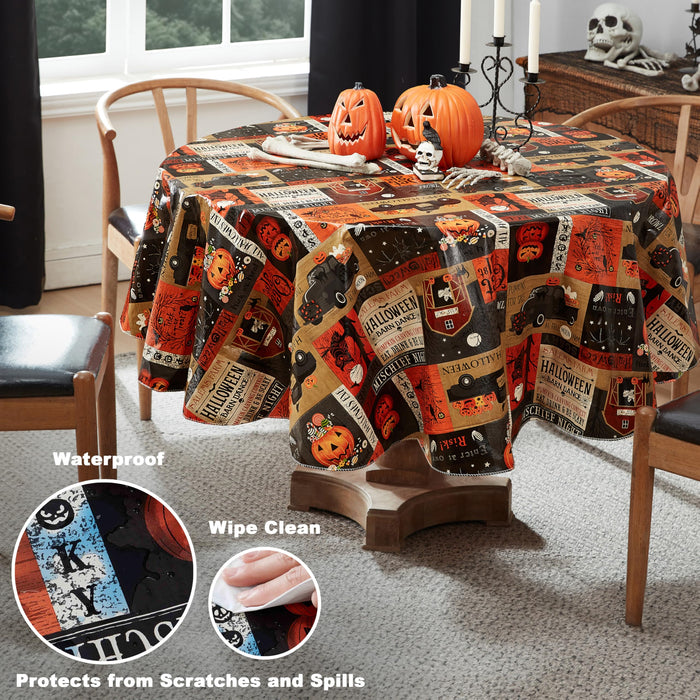 Rustic Spooky Farm Halloween Vinyl Tablecloth with Flannel Backing by Newbridge