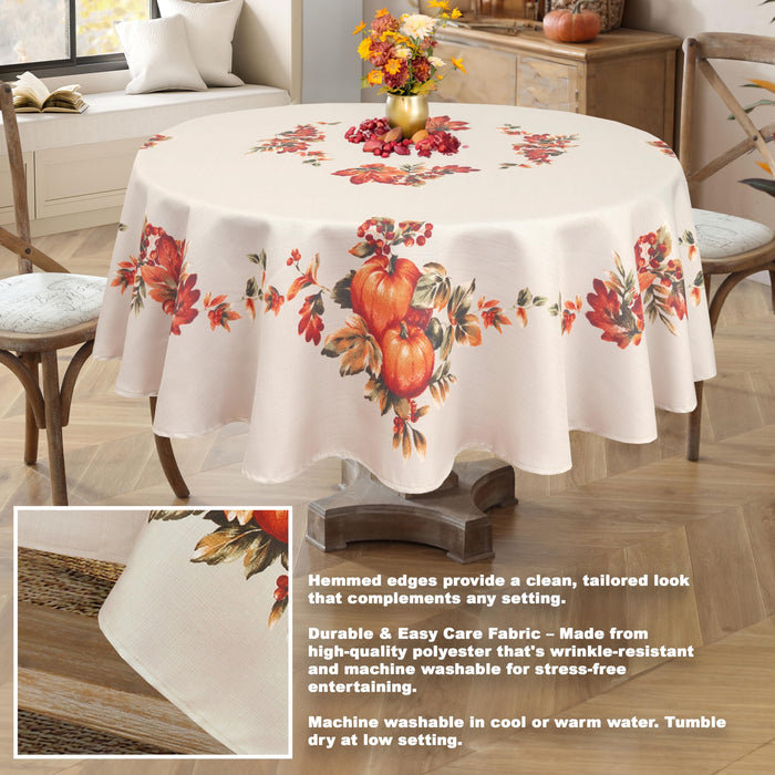 Thanksgiving Traditions Autumn Harvest Tablecloth, Fall Leaves & Pumpkin Border