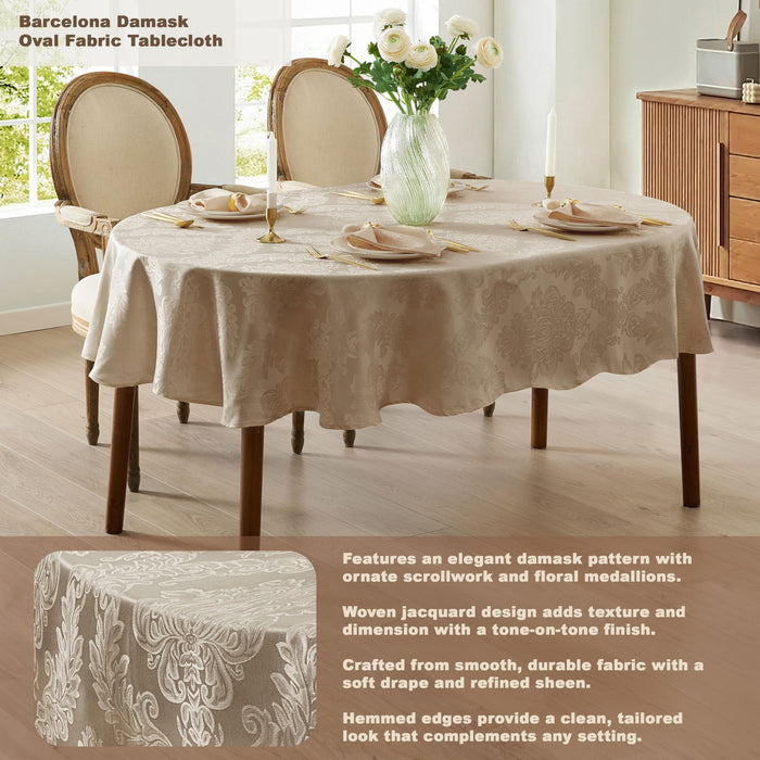 Newbridge Barcelona Luxury Damask Fabric Tablecloth, 100% Polyester, No Iron, Soil Resistant Holiday Tablecloths and Napkins