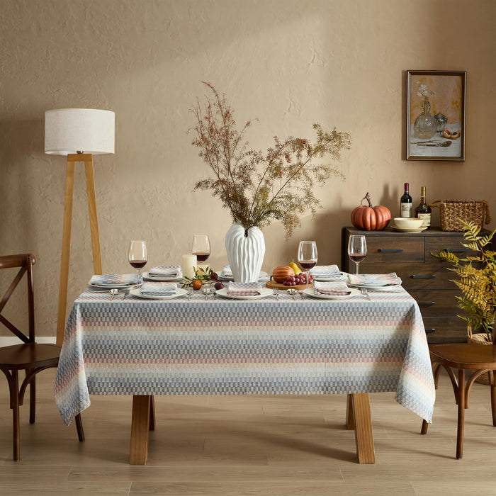 Home Bargains Plus Thanksgiving Hilton Plaid Fabric Tablecloth, Red Taupe Cream Woven Gingham Check Harvest Easy Care Cotton Blend Table Cover and Napkin