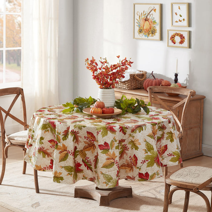 Rustic Fall Acorn and Leaf Print Autumn Vinyl Flannel Backed Tablecloth, Thanksgiving Autumn Leaves by Newbridge