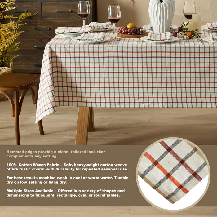 Home Bargains Plus Thanksgiving Hilton Plaid Fabric Tablecloth, Red Taupe Cream Woven Gingham Check Harvest Easy Care Cotton Blend Table Cover and Napkin