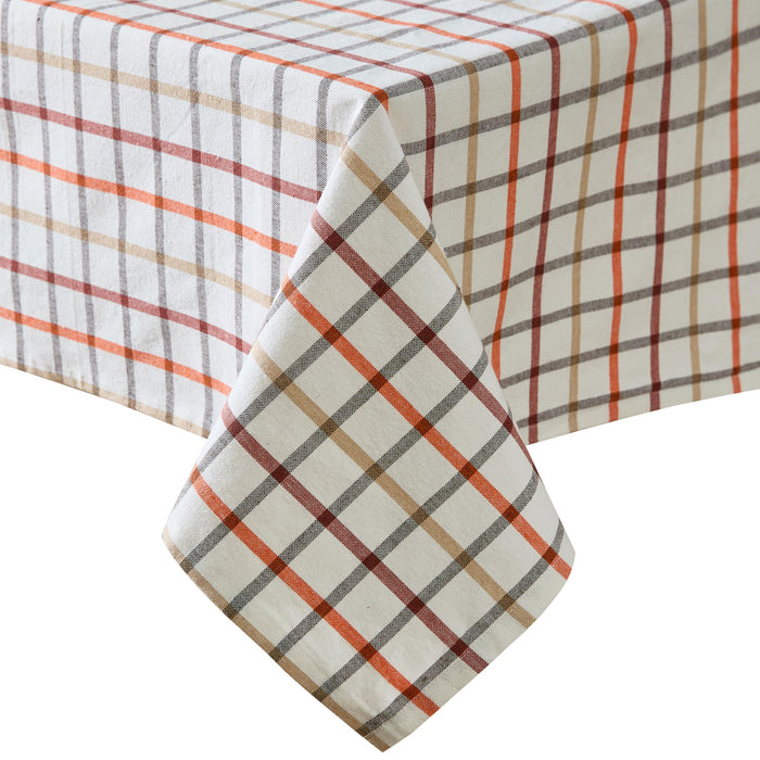 Home Bargains Plus Thanksgiving Hilton Plaid Fabric Tablecloth, Red Taupe Cream Woven Gingham Check Harvest Easy Care Cotton Blend Table Cover and Napkin
