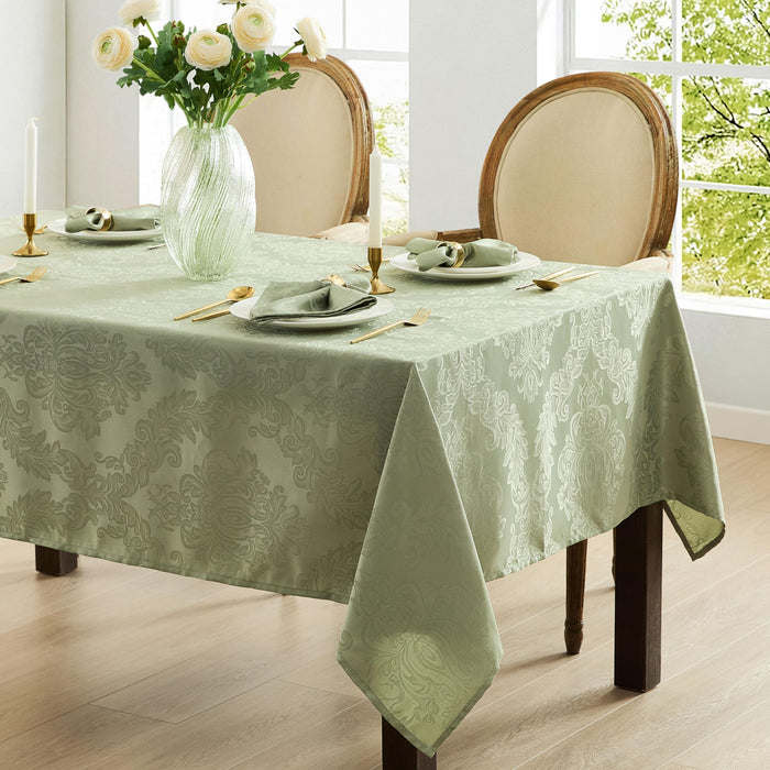 Newbridge Barcelona Luxury Damask Fabric Tablecloth, 100% Polyester, No Iron, Soil Resistant Holiday Tablecloths and Napkins