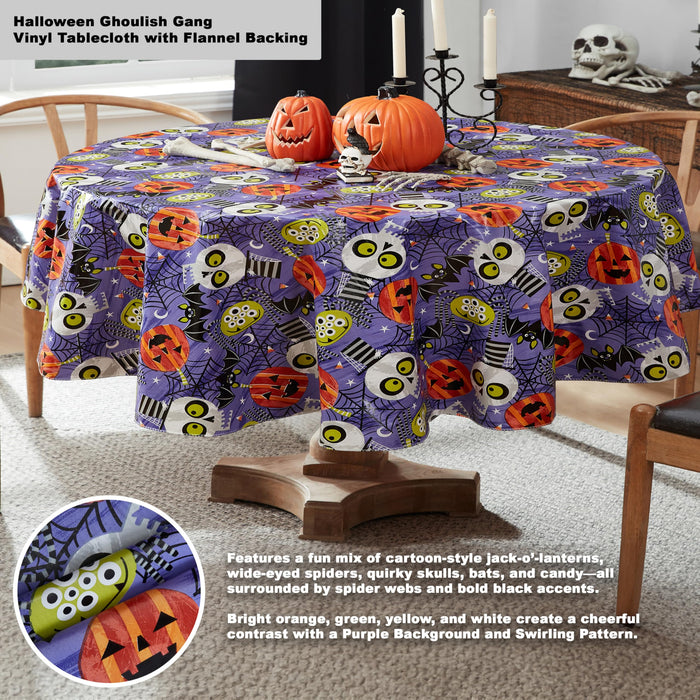 Ghoulish Gang Halloween Vinyl Tablecloth with Flannel Backing by Newbridge