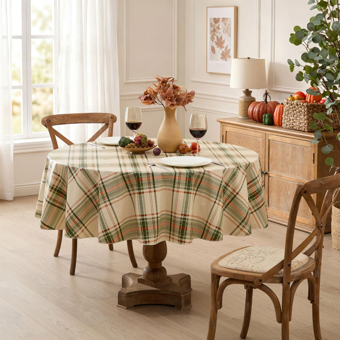 Pocono Plaid Rust and Sage Vinyl Tablecloth with Flannel Backing by Newbridge
