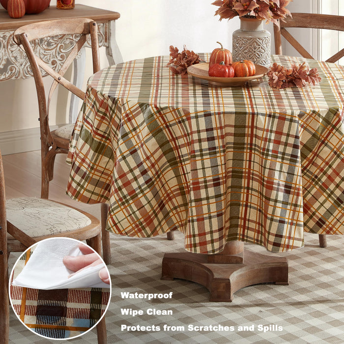 Harvest Diagonal Plaid Contemporary Autumn and Thanksgiving Vinyl Flannel Backed Tablecloth by Newbridge