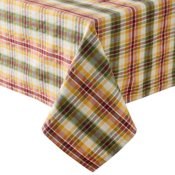 Wheatfield Golden Yellow Plaid Cotton Tablecloth for Fall & Thanksgiving