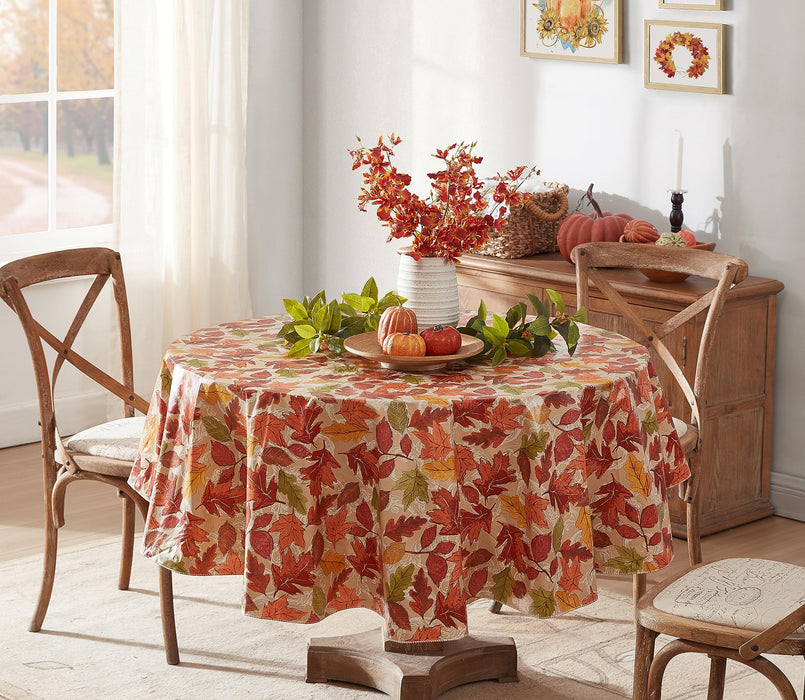 Leaves are Falling Autumn and Thanksgiving Print Vinyl Flannel Backed Tablecloth by Newbridge