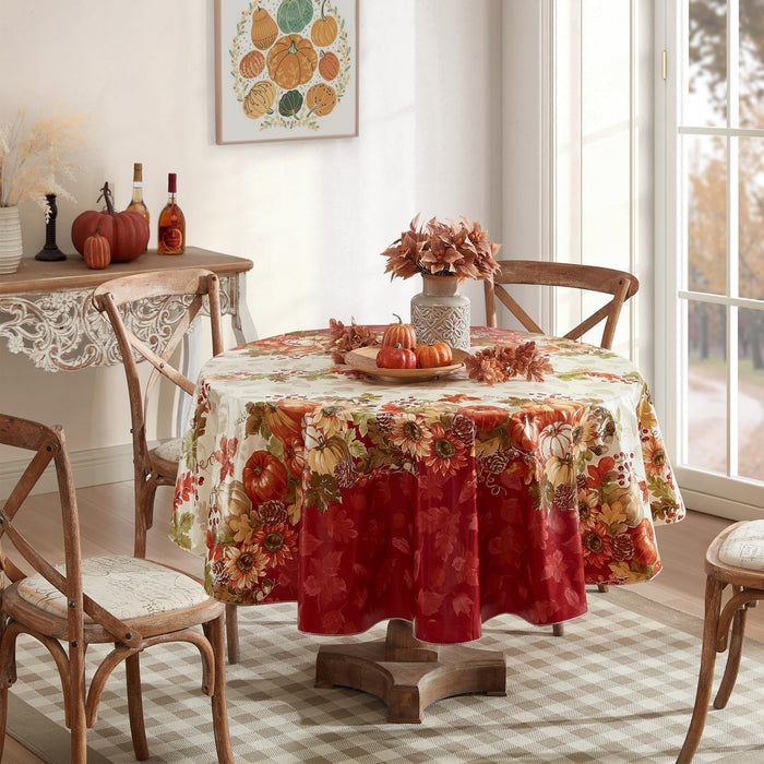 Bountiful Fall Harvest Vinyl Flannel Backed Autumn Tablecloth by Newbridge