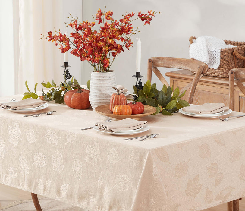 Tremont Leaf Damask Fabric Tablecloth & Napkins, Soil Resistant, Easy Care