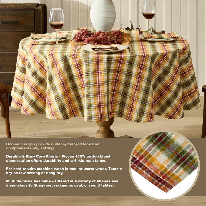 Wheatfield Golden Yellow Plaid Cotton Tablecloth for Fall & Thanksgiving