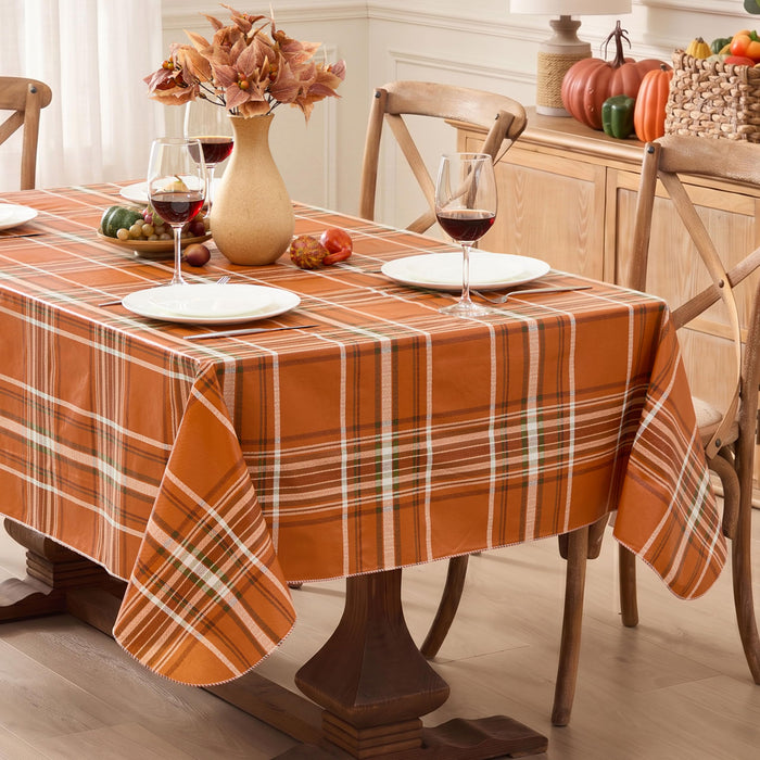Pocono Plaid Rust and Sage Vinyl Tablecloth with Flannel Backing by Newbridge