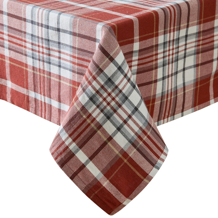 Home Bargains Plus Chambord and Felix Thanksgiving Red Plaid Fabric Tablecloths, Rustic Farmhouse Fall Harvest Easy Care Cotton Blend Table Cover