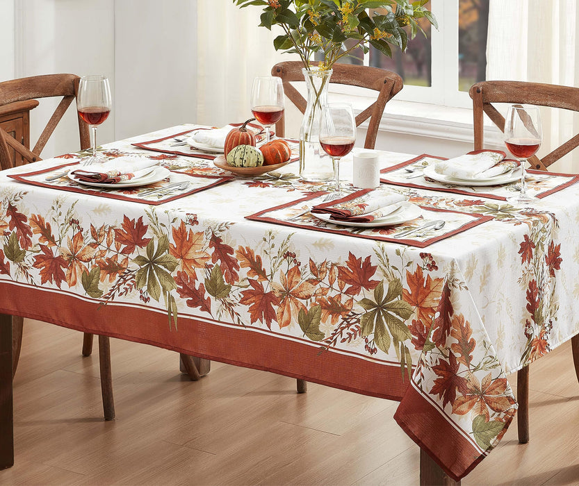 Elements of Nature Fall Foliage Fabric Thanksgiving Tablecloth, Wrinkle Resistant