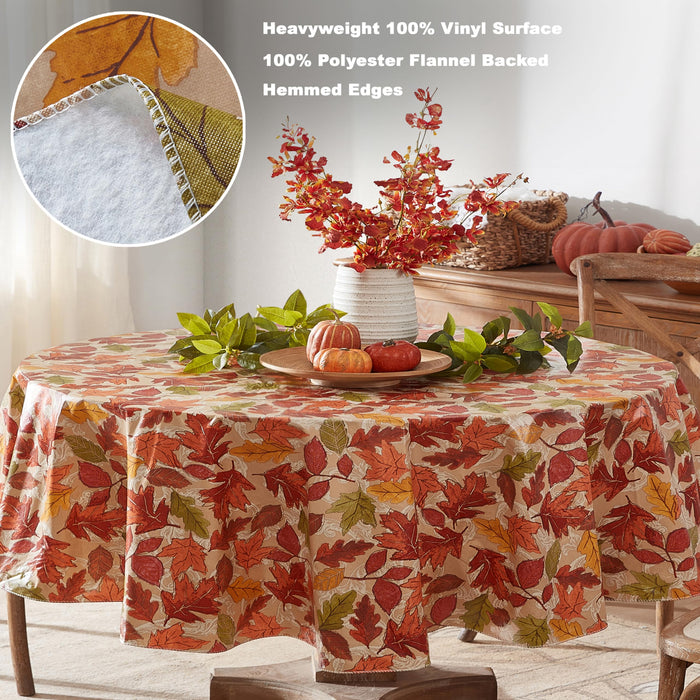Leaves are Falling Autumn and Thanksgiving Print Vinyl Flannel Backed Tablecloth by Newbridge