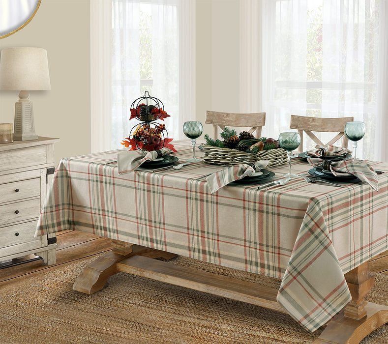 Pocono Plaid Thanksgiving Tablecloth, Farmhouse Green & Rust, Stain Repellent
