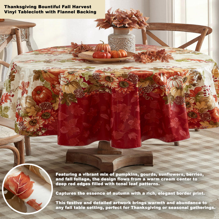 Bountiful Fall Harvest Vinyl Flannel Backed Autumn Tablecloth by Newbridge