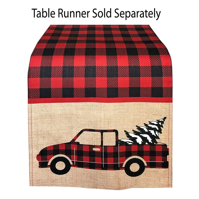 Newbridge Christmas Pine Hill Tree Farm Fabric Tablecloth, Nostalgic Retro Holiday Country Farm Truck No Iron and Stain Resistant Table Cover, Napkins, Placemats and Table Runners for Party, Banquet