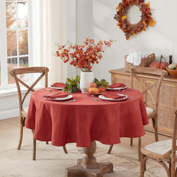 Tremont Leaf Damask Fabric Tablecloth & Napkins, Soil Resistant, Easy Care
