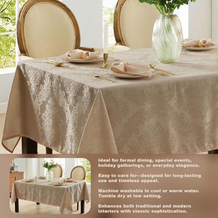 Newbridge Barcelona Luxury Damask Fabric Tablecloth, 100% Polyester, No Iron, Soil Resistant Holiday Tablecloths and Napkins