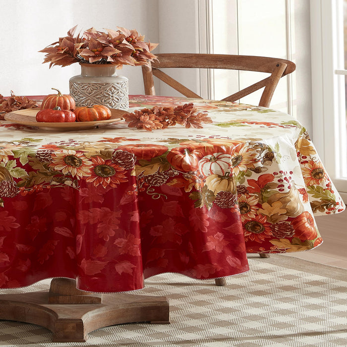 Bountiful Fall Harvest Vinyl Flannel Backed Autumn Tablecloth by Newbridge
