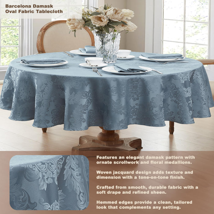 Newbridge Barcelona Luxury Damask Fabric Tablecloth, 100% Polyester, No Iron, Soil Resistant Holiday Tablecloths and Napkins