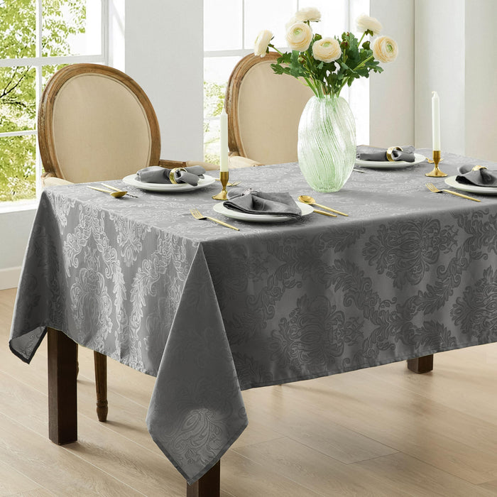 Newbridge Barcelona Luxury Damask Fabric Tablecloth, 100% Polyester, No Iron, Soil Resistant Holiday Tablecloths and Napkins