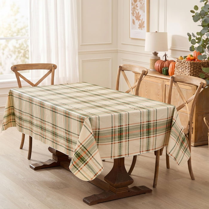 Pocono Plaid Rust and Sage Vinyl Tablecloth with Flannel Backing by Newbridge