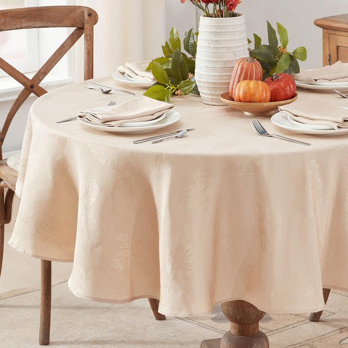 Tremont Leaf Damask Fabric Tablecloth & Napkins, Soil Resistant, Easy Care