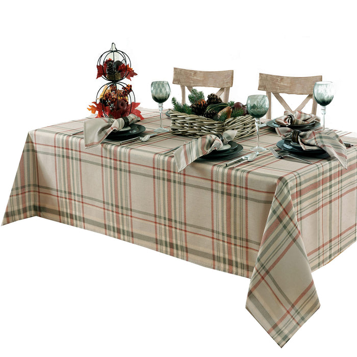 Pocono Plaid Thanksgiving Tablecloth, Farmhouse Green & Rust, Stain Repellent