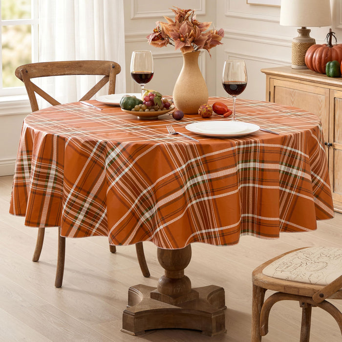 Pocono Plaid Rust and Sage Vinyl Tablecloth with Flannel Backing by Newbridge