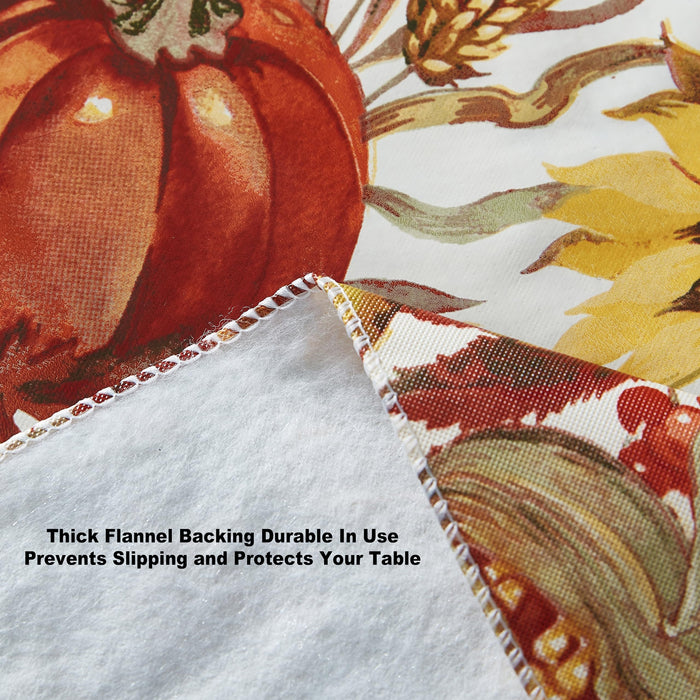 Fall Days Bountiful Harvest Vinyl Flannel Backed Tablecloth - Autumn Leaves, Sunflowers, Corn and Pumpkin Thanksgiving Vinyl Tablecloth by Newbridge
