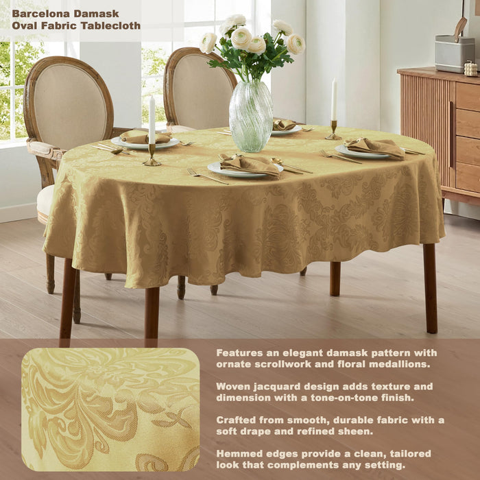 Newbridge Barcelona Luxury Damask Fabric Tablecloth, 100% Polyester, No Iron, Soil Resistant Holiday Tablecloths and Napkins