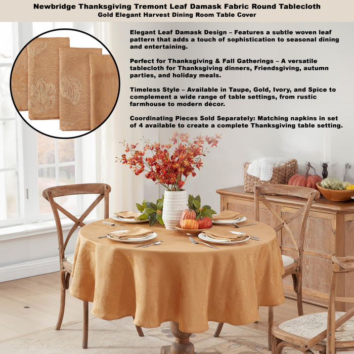 Tremont Leaf Damask Fabric Tablecloth & Napkins, Soil Resistant, Easy Care