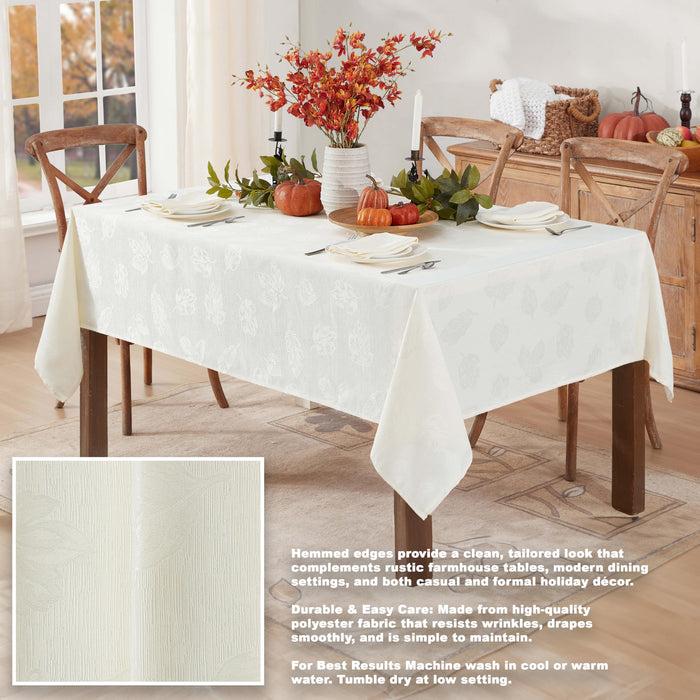 Tremont Leaf Damask Fabric Tablecloth & Napkins, Soil Resistant, Easy Care