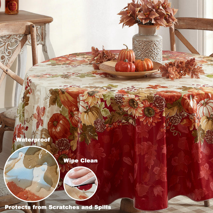 Bountiful Fall Harvest Vinyl Flannel Backed Autumn Tablecloth by Newbridge