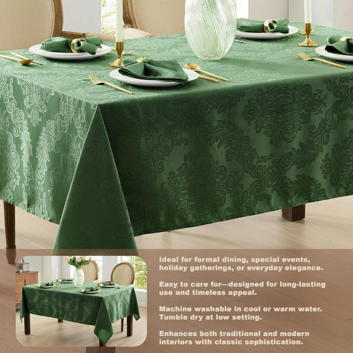 Newbridge Barcelona Luxury Damask Fabric Tablecloth, 100% Polyester, No Iron, Soil Resistant Holiday Tablecloths and Napkins