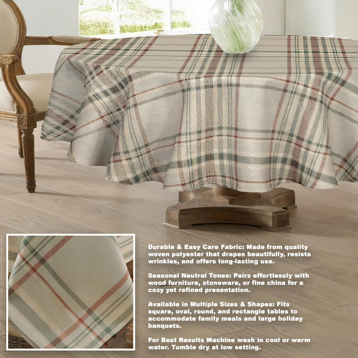 Pocono Plaid Thanksgiving Tablecloth, Farmhouse Green & Rust, Stain Repellent
