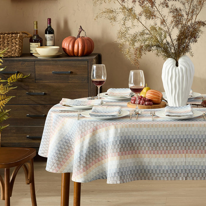 Home Bargains Plus Thanksgiving Hilton Plaid Fabric Tablecloth, Red Taupe Cream Woven Gingham Check Harvest Easy Care Cotton Blend Table Cover and Napkin