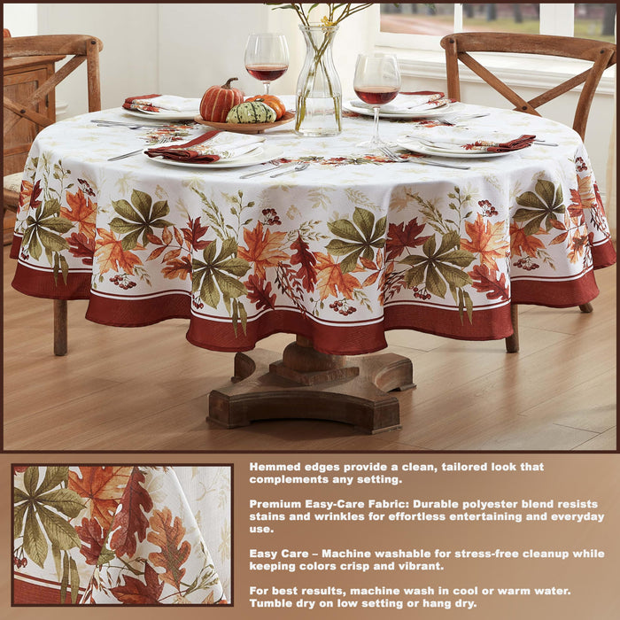 Elements of Nature Fall Foliage Fabric Thanksgiving Tablecloth, Wrinkle Resistant