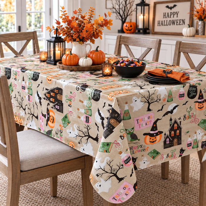Newbridge Happy Halloween Witches Brew Vinyl Flannel Backed Tablecloth