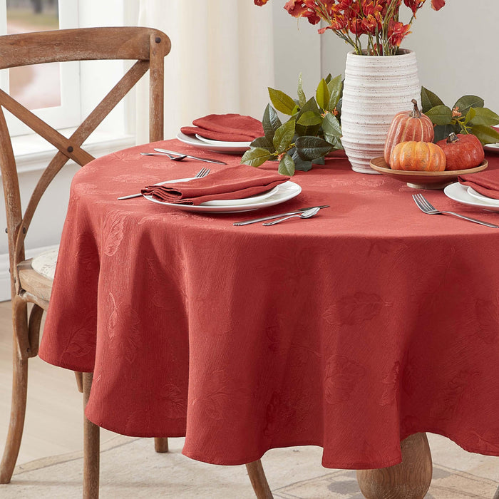 Tremont Leaf Damask Fabric Tablecloth & Napkins, Soil Resistant, Easy Care