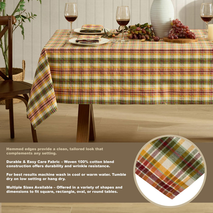 Wheatfield Golden Yellow Plaid Cotton Tablecloth for Fall & Thanksgiving
