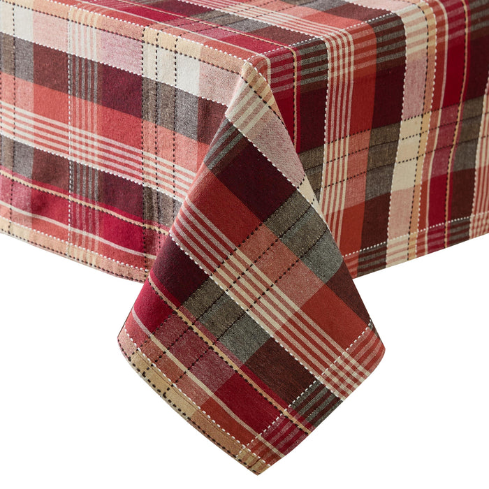 Home Bargains Plus Chambord and Felix Thanksgiving Red Plaid Fabric Tablecloths, Rustic Farmhouse Fall Harvest Easy Care Cotton Blend Table Cover